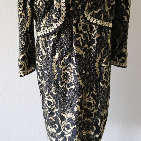 Diane Freis Gold and Black and Gold Lace Vintage Skirt Suit - Picture 8 of 9